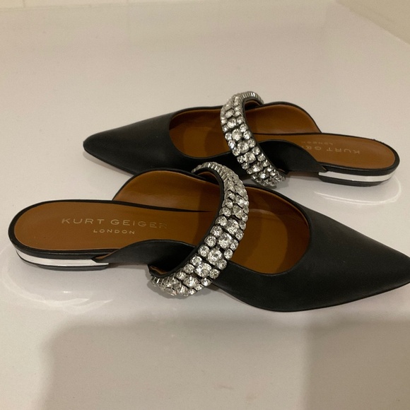 Kurt Geiger leather and rhinestone black flats - Picture 1 of 3